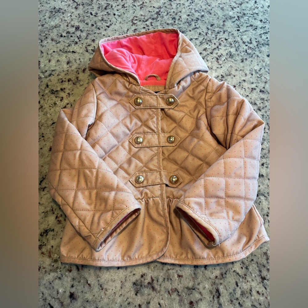 GAP Tan Quilted polka dot fleece lined Kids peplum Puffer Jacket size 5